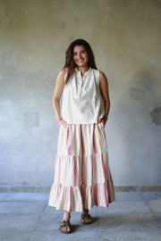 Handwoven Cotton Tiered Maxi Skirt with Pockets- Kali