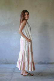 Handwoven Cotton Tiered Maxi Skirt with Pockets- Kali