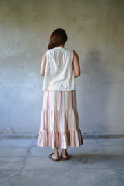 Handwoven Cotton Tiered Maxi Skirt with Pockets- Kali
