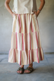 Handwoven Cotton Tiered Maxi Skirt with Pockets- Kali
