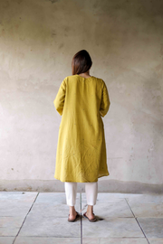 Handwoven Kala Cotton A line Mustard Kurta- Nikhar